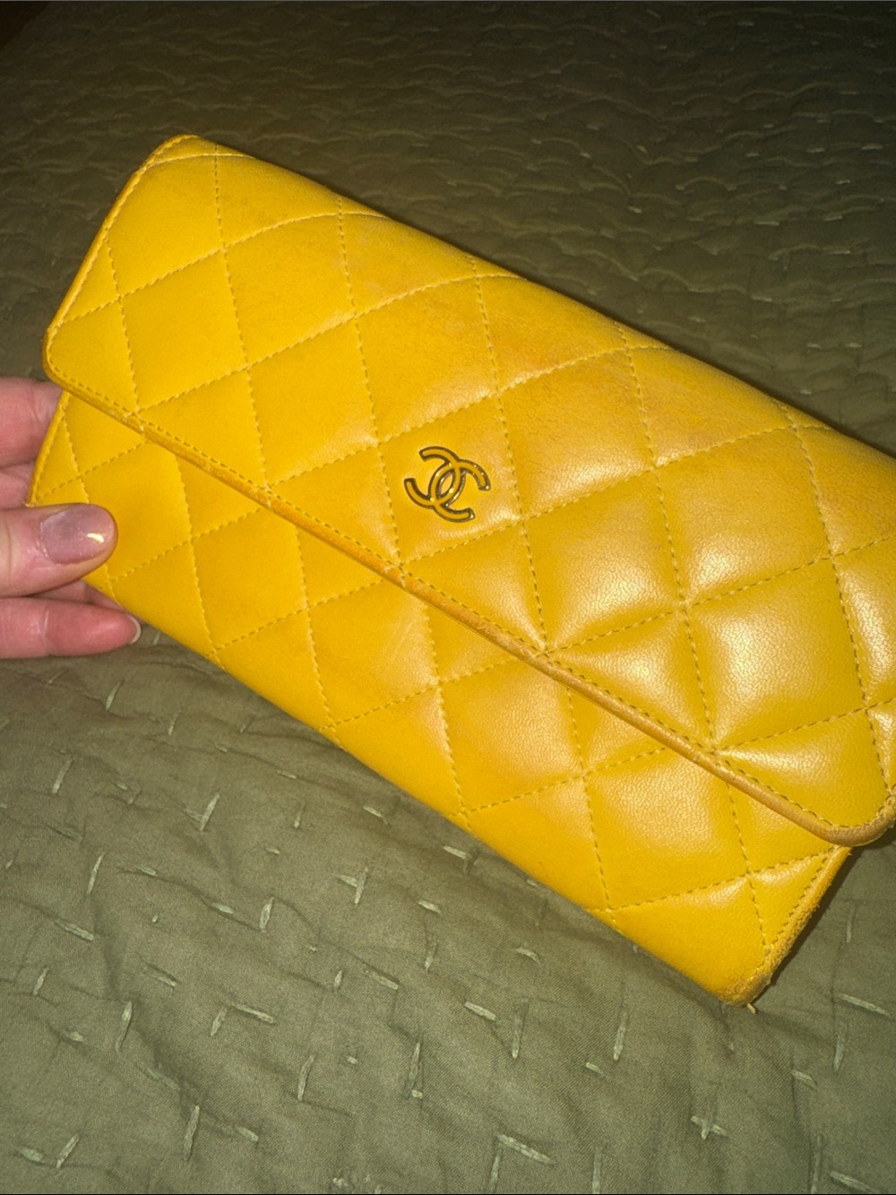 CHANEL Yellow Quilted CC Flap Wallet